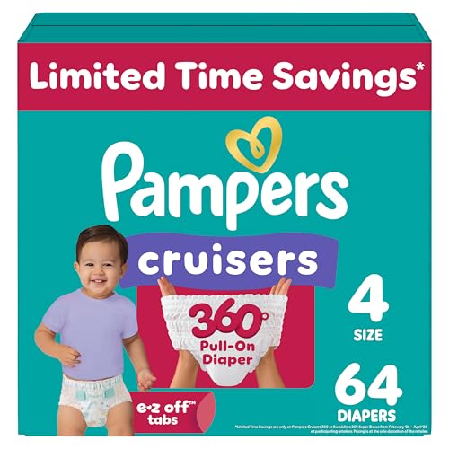 Pampers Diapers - Cruisers 360 - Size 4, 64 Count, Babyproof up to 100% Leakproof Pull-On Diaper