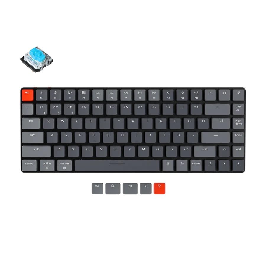 Image of Keychron K3 Version 2, 84 Keys Ultra-Slim Wireless /Wired Mechanical Keyboard with White LED Backlit, Low-Profile Gateron Mechanical Blue Switch Compatible with Mac Windows