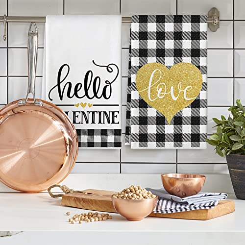 Anydesign Valentine's Day Kitchen Towel Gold Love Cupid Dish Towel 18 X 28 Inch White Black Buffalo Plaids Hand Drying Towel Tea Towel For Wedding Anniversary Cooking Baking, Set Of 4 #TOP4