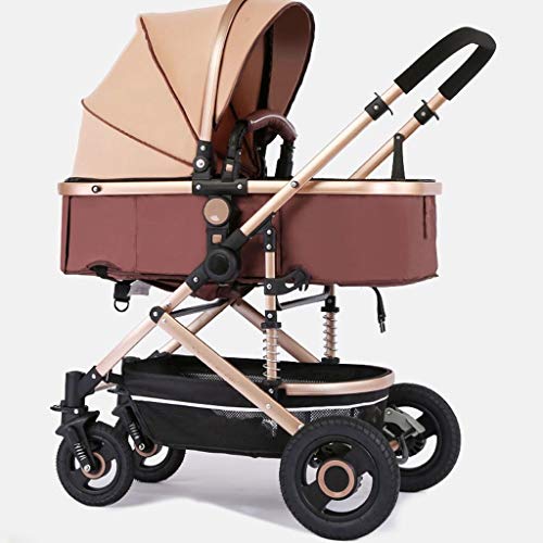 BBYRTC Carrito Bebe- Carrito para bebés La luz del Paisaje Alto Puede Sentarse y acostarse Doble la suspensión Cuatro Rondas Carrito de bebé Carrito de bebé Cuna para bebé (Color : Khaki)