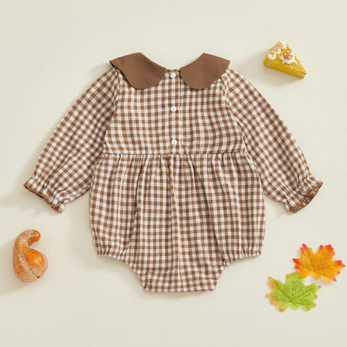 Newborn Baby Girl Thanksgiving Day Outfit Ruffle Turkey Embroidery Gingham Bubble Romper Bodysuit Shirt Cute Tops2