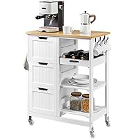 Yaheetech Carrello Cucina con Ruote 3 Cassetti 3 Ripiani in Legno e bambù Salvaspazio