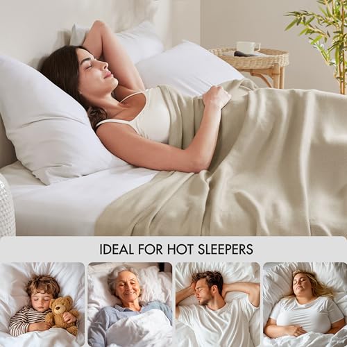 Image of Madison Park King Size Summer Blanket, Khaki, 70% Rayon from Bamboo | 30% Cotton Blanket for Bed, Couch, Sofa, Soft Cozy Breathable for Hot Sleepers Menopause, Natural Cooling, Moisture Wicking