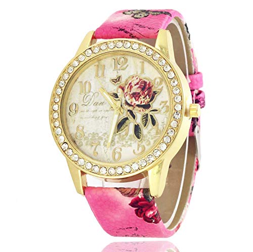 Reloj de pulsera de cuarzo con placa grande y diseño de flor de diamante