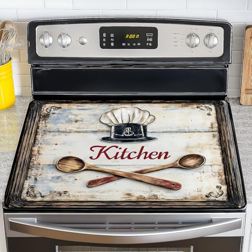 Image of NYZE Stove Cover for Electric and Glass Stove Tops 3-in-1 Stove Mat, Heat Resistant Counter Protector Mat, Non-Slip Surface & Drying Rack (Chef Hat, 28.5 inchLx20.5 inchW)
