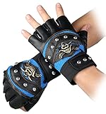 Steampunk Gothic Gloves Mens Vintage Geuuine Leather Captain Fingerless Mittens (A Blue)