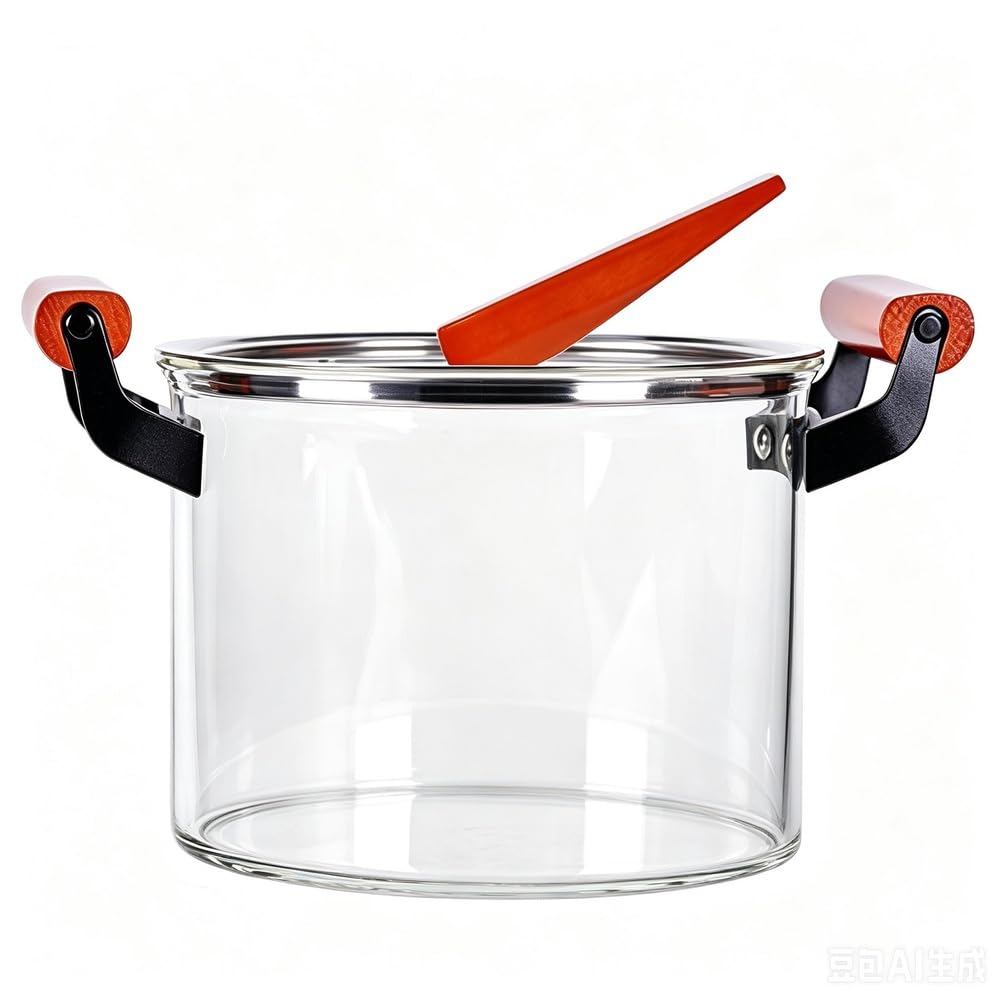 EdirFtra 5L Clear Glass Soup Pot with Lid - Borosilicate Stew Pan with Wood Handles