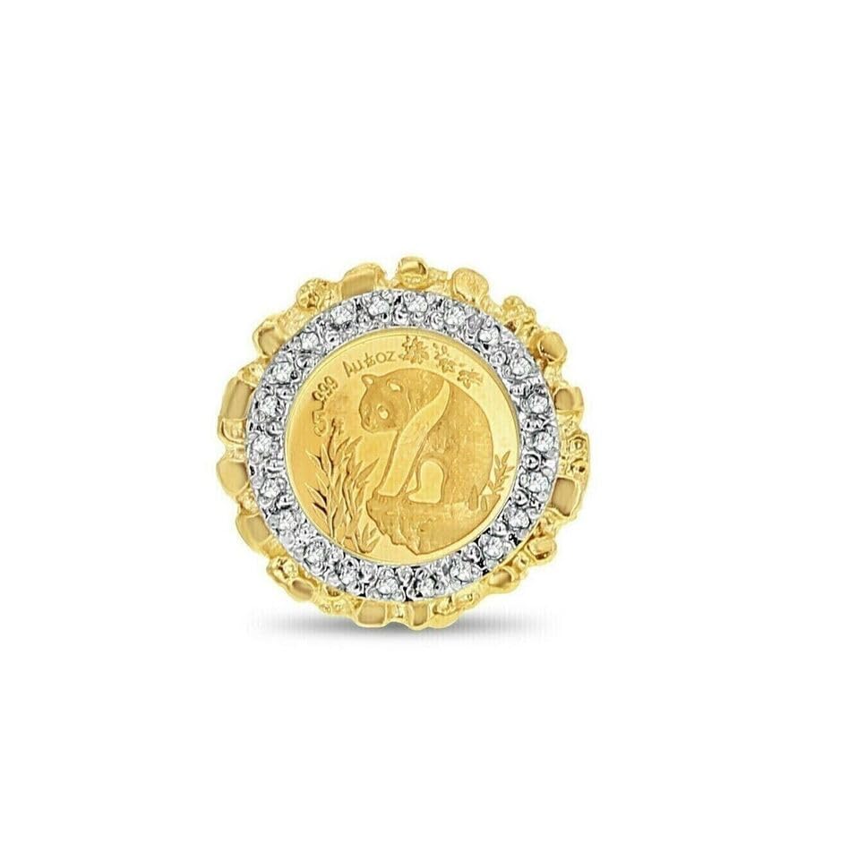 Santoshenterprises !! 2.30 Ct Lab-Created PANDA BEAR COIN Wadding Engegement Ring 14k Yellow Gold Finish 925 Sterling Silver