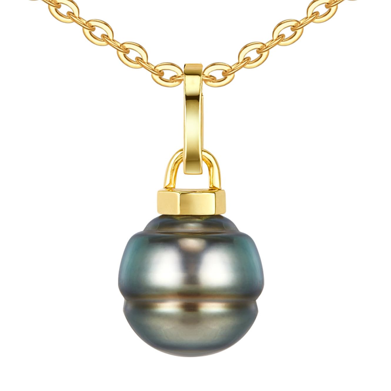 Tahitian Black Pearl Necklace, 9-10mm Baroque AAAA Handpicked Natural Seawater Pearl Pendant with 18K Gold Plated Sterling Silver Chain, Luxury