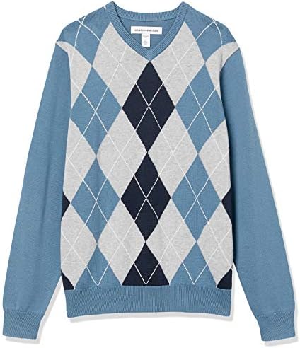 Amazon Essentials Men's V-Neck Sweater (Available in Big & Tall), Blue, Argyle, Large