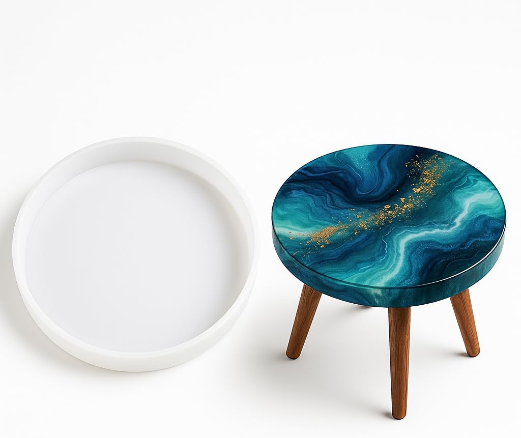 14 Inch Round Silicone Resin Mold for Table Tops – Large Reusable Mold for Epoxy Resin Casting, Wood DIY Art, Tabletops & Stool Making, Reusable Craft Mold for Home Decor Projects