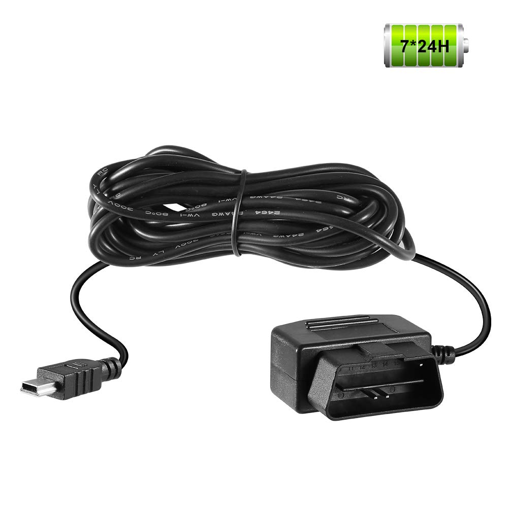 ssontong OBDII OBD Power Cable for Dash Cam, OBD Power Cable Mini USB Power Adapter Hardwire Charger Cable 24 Hours Surveillance - 16Pin Universal OBD Power Cable for Dash Camera GPS DVR Tablet E-dog