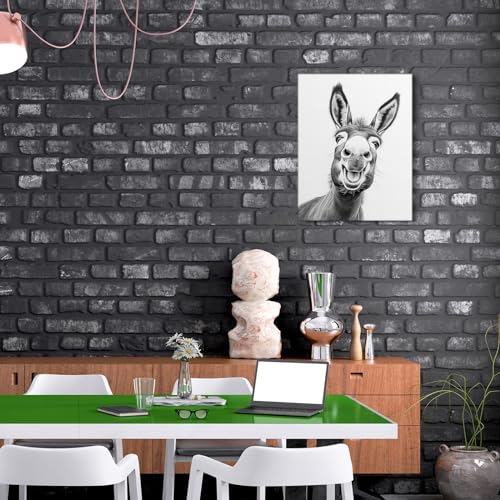 JBER Esel Leinwand Gemälde Wandkunst, geeignet für Badezimmer Dekoration, Poster Home Decor, lustige Tier Dekoration, gerahmt, 40 X 30cm