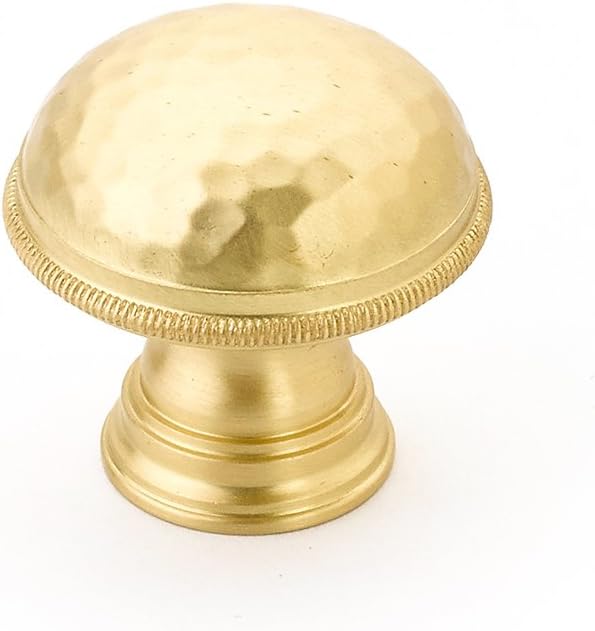 Schaub 571-SB Atherton Collection 1-1/4 dia. Knurled Edge Hammered Knob - Satin Brass