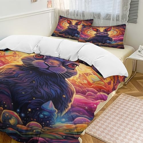Parure housse de couette lapin microfibre douce lit double 200x200cm - 5