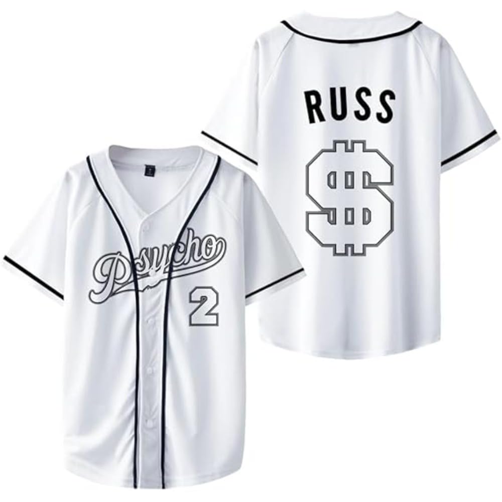 XMLFSHZCSY Russ Rapper Psycho Pt.2 Merch Baseball Jersey Unisex Fashion Print Short Sleeve Streetwear (Style1,XX-Small)