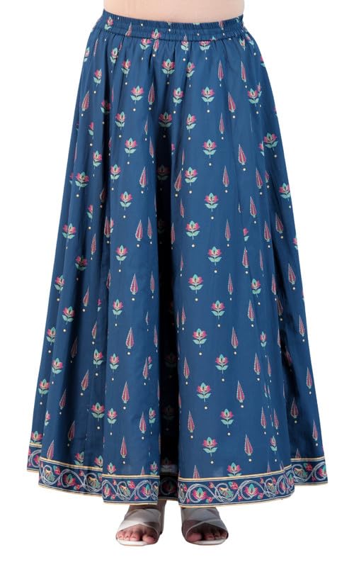 aramya Soft Cotton Blue Floral Print Festival Wear Skirt for Women-picture-24