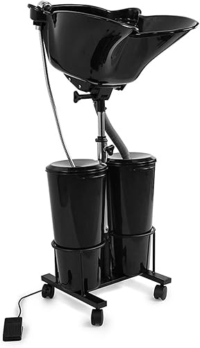 Miniatura 1 de Unidad de champú de plástico portátil con bomba eléctrica, champú para salón de belleza, cuenca profunda con 2 mangueras de cubo y drenaje,