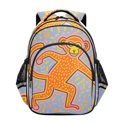 Kids Backpack with Whistle Strap & Reflective Strips Psychedelic Monkey Blue Schoolbag for Ages 3-8