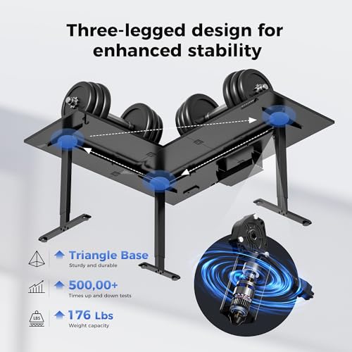 Image of Agilestic Electric L Shaped Standing Desk 63 x 48 Inch with Power Outlet, Height Adjustable Corner Stand up Desk with Cable Management,Sit Stand Home Office Workstation with Splice Board, Black
