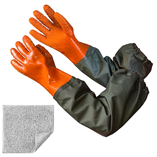 YeloYolker Rubber Chemical Resistant Work Gloves, 27.6” Long Waterproof PVC Pond Gloves