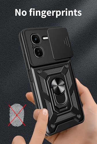 Image of Scalebee Tough Armor Bumper Back Cover Case for iQOO Z9x 5G | Sliding Camera Cover, Kickstand & Ring Holder | 360 Protection Back Cover Case for iQOO Z9x 5G (PC & TPU, Black)