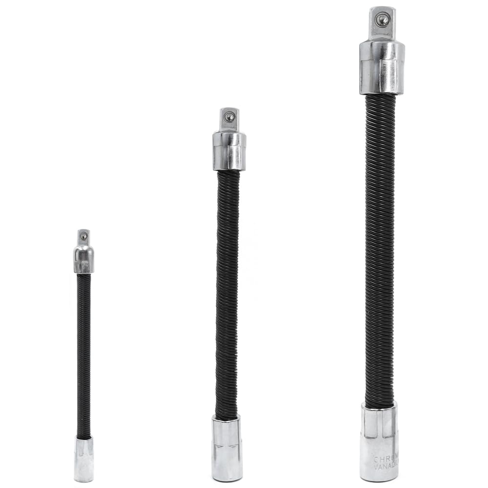 YDHfdc 3 Pcs Flexible Extension Bar Set 1/2" 1/4" 3/8" Flexible Screwdriver Extension Drive Socket Extension Bar Set for Electronic Drill Screwdriver