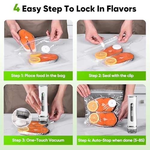 Image of COZII Vacuum Sealer for Food, Powerful Handheld Vacuum Sealer with 30 Reusable Bags, Rechargeable Design with Visible Detachable Tank, Portable Food Saver for Kitchen Camping Travel and Meal Prep