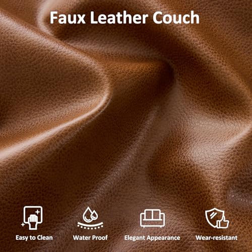 Image of Kingfun 3 Piece Living Room Furniture Sets, 3 Seater Couch, Loveseat and Armchair, Faux Leather Couch Set, Mid Century Modern Sofa Set with Solid Wood Frame for Living Room, Office, Dark Brown