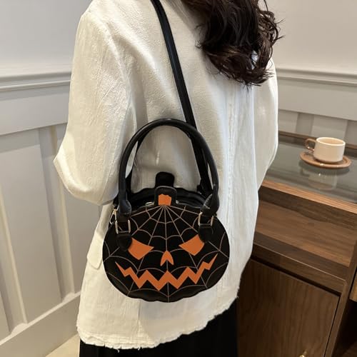 Halloween Purse Pumpkin Crossbody Bag, PU Leather Pumpkin Purse for Women, Novelty Shoulder Bag for Halloween Parties, Adjust3