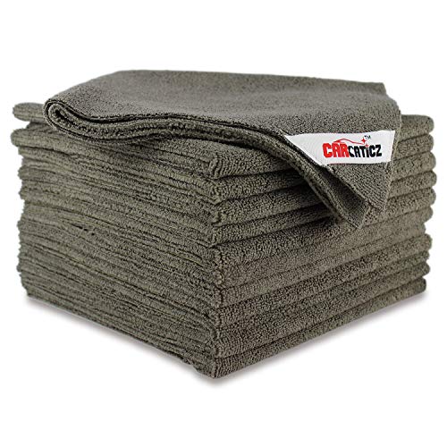 CARCATICZ Car Towels Microfiber Drying, Edgeless Microfiber Towelï¼ŒStreak Free Microfiber Cloth, Strong Water Absorption Premium Microfiber Car Drying Towel, Gray Towel, 16â€ x 16â€, 300gsm, 12 Pack