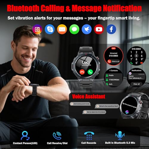 Image of Military Smart Watch for Men Built-in GPS with LED Flashlight Compass, 1.43 inch AMOLED Display 5ATM Waterproof Fitness Tracker with Heart Rate /Sleep /Blood Oxygen, Watches for Android /iPhone, Black