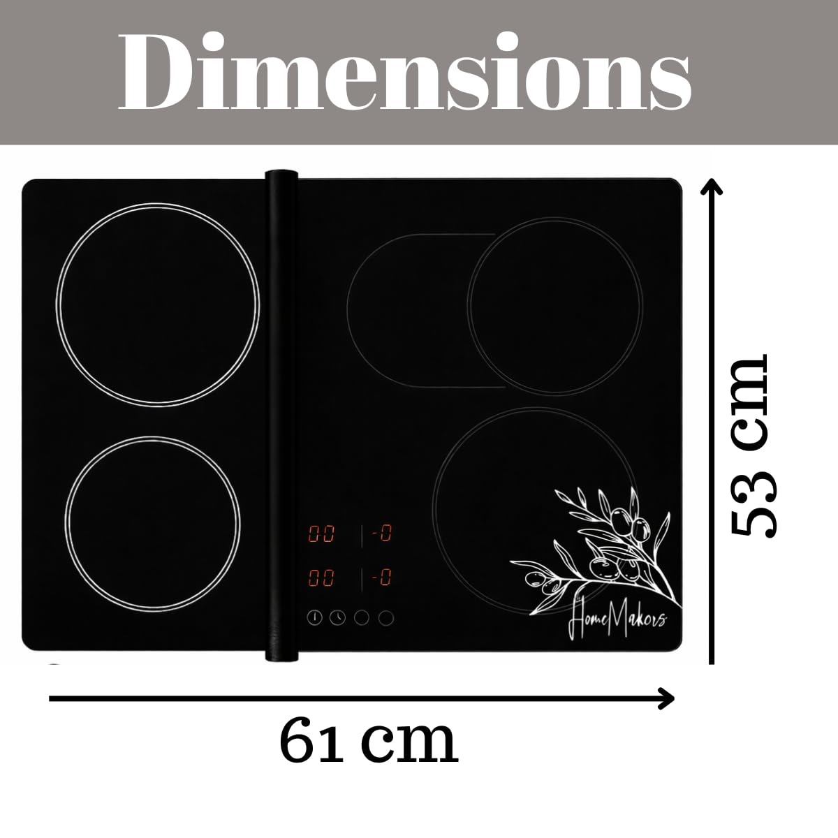 HomeMakers Induktionskochfeld-Schutzmatte, groß, 61 x 53 cm, hitzebeständige Silikonabdeckung, zuschneidbar, leicht zu reinigen, rutschfester Glas-Kochfeldschutz, verhindert Kratzer und Verschütten