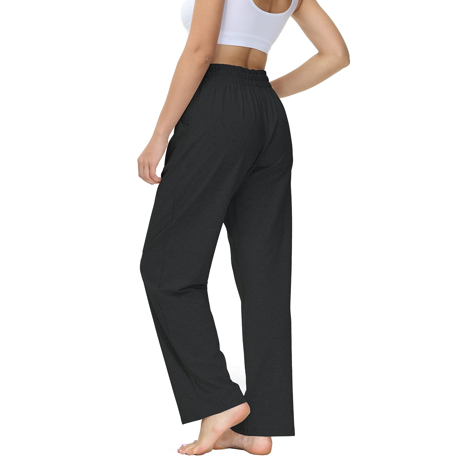 HMIYA Jogginghose Damen Baumwolle Freizeithose Lang offenem Boden Yogahose Sporthose Geradem Bein Hose mit Taschen