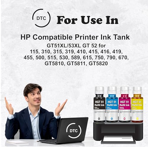 Image of Duplex DTC Refill Ink GT51 Compatible for HP Ink Tank 115 310 315 319 410 415 416 419 455 500 515 520 525 530 589 615 750 790 670 GT5810 GT5811 GT5820 (GT51 Black Ink 4 Pcs)