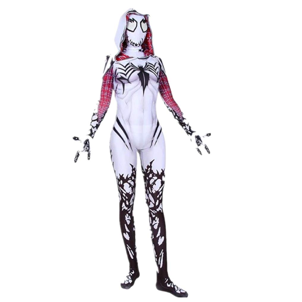 LGYCB Venom Spider Superhero Cosplay Costume Gwen Stacy Role Play Printing Jumpsuit Onesies Halloween Party Bodysuit Masquerade Zentai Suit Christmas Outfits, Kids (125～135cm)-Black