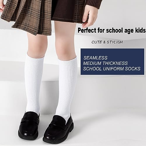 EPEIUS Knee High Socks for Girls Seamless Cotton School Uniform Socks Boy Ribbed Dress Socks Kids White Long Socks Navy2