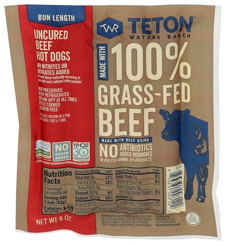 Teton Waters Ranch 100% Grass-Fed Beef Bun Length Hot Dogs, 8 oz