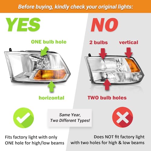 WEELMOTO Headlight Compatible with 2009-2012 Dodge Ram 1500/2010-2012 Dodge Ram 2500 3500 (Does NOT fit Quad Beam Headlight Models) Replacement Chrome Housing Amber Reflector - Image 3