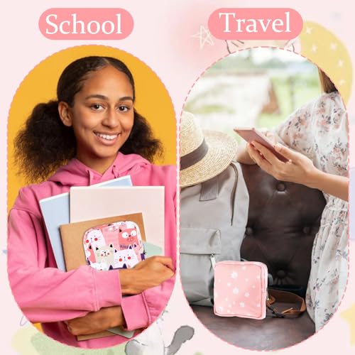 Image of Portable First Period Pouches for Teen Girls, 2pcs Period Bag Feminine Pouch for Sanitary Napkin Small Tampons, Sanitary Pad Storage Bag, Holder Tampon Bags for Girls Ladies Women (Cat)