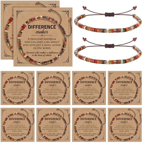 Liliaafar 10 juegos de pulseras de agradecimiento para hacer diferencias, tarjetas de regalo inspiradoras de piedra natural, pulsera de amistad para empleados, agradecimiento, Navidad, cumpleaños