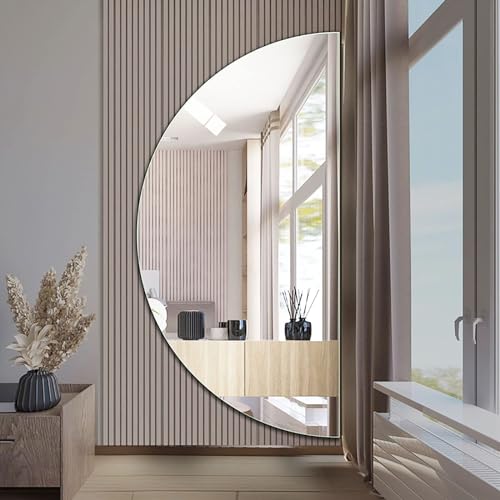 HSTBLEOO Espejo De Baño Medio Círculo, Forma Media Luna, Entrada Montado En La Pared, Decorativo For Sala Estar, Plateado Seguridad A Prueba Explosiones Alta Definición(Left Semi-Circular,40 * 60cm)