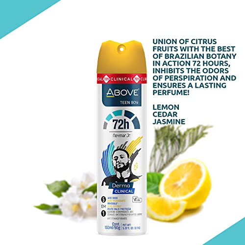 Above Neymar Jr Teen Boy - 72 Hours Derma Clinical Antiperspirant Deodorant Spray - Notes Of Patchouli, Oak Musk, And Citrus Fruits - Moisturizing Action - Protects Underarms - 3.17 Oz #TOP4