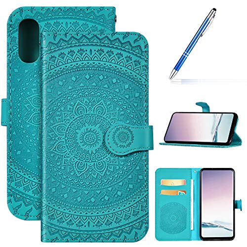 Robinsoni Case Compatible with Samsung Galaxy A40 Phone Case Wallet Galaxy A40 Leather PU Phone Cover Shockproof Kickstand Case Flip Note Book Style Phone Cover Heavy Duty Case Hard Case Mandala Green