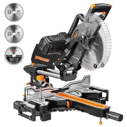 DOVAMAN 10-Inch Dual Bevel Sliding Miter Saw, 15 Amp Multi-Material Cutting w/ 3 x TCT Blades, 2-Speed 5000/3200 RPM, LED Shadow Line, 0-45° Bevel & Miter Cut, Max Cut 3.5' x 13.4', 9 Positive Stops