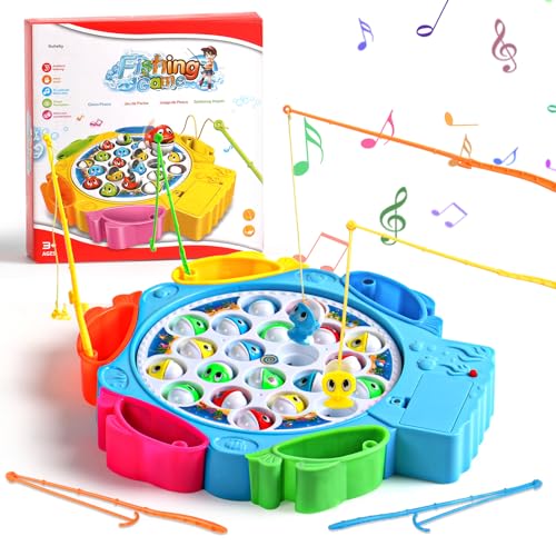 BatdTech Angelspiel - Musikspielzeug Mit 21 Fischen & 6 Angelruten Für Kinder 3-5 Jahre