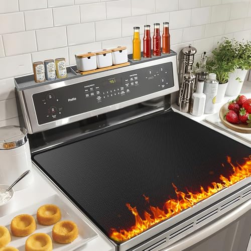 Stove Top Covers For Electric Stove Mat, Heat Resistant Stove Mat for Glass Top Stove Double-Sided Fireproof Waterproof Oilproof 30 x 21 Inches Black