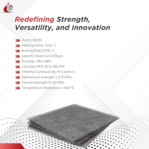 Image of Nickel Foam (Size: L 200mm x W 300mm x T 1.5mm)(Cell Size -110PPI)(Purity > 99%)(Cell Size (PPI): 10 PPI)(Thickness: 10 mm)(Porosity: 97%-98%)(Pack of 1)