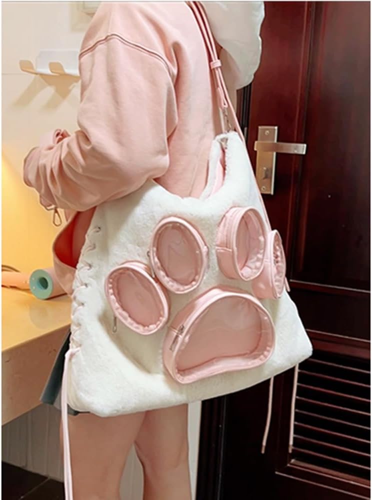 Cute Dog Cat Paw Ita Bag Anime Cosplay Crossbody Bag Large Capacity Furry Backpack for Women Travel (Brown, Large)