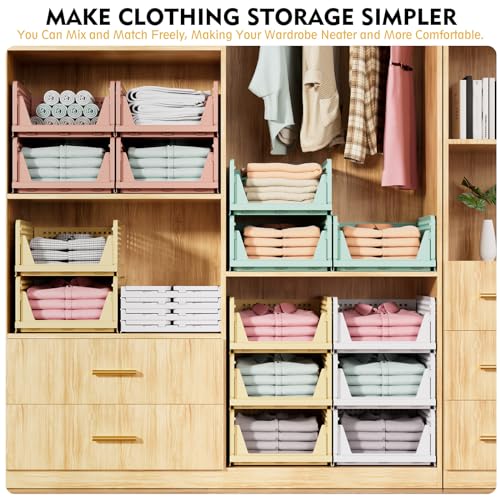 SNSLXH 5 Pack Stackable Closet Organizer Box, Multifunctional & Foldable Closet Storage Basket for Bathroom Kitchen Laundry Room Wardrobe Storage, Space-Saving Clothes Storage Drawer Organizer, Yellow